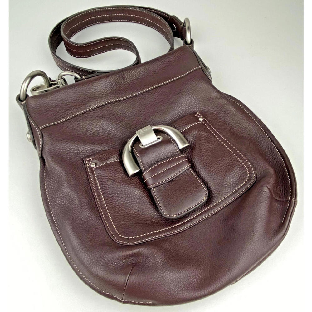 B Makowsky Leather Crossbody Bag  Silver Buckle Pocket Leopard Print Interior